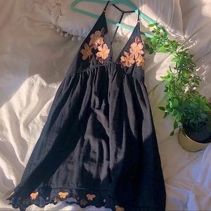 Free people halter appliqué floral babydoll dress
